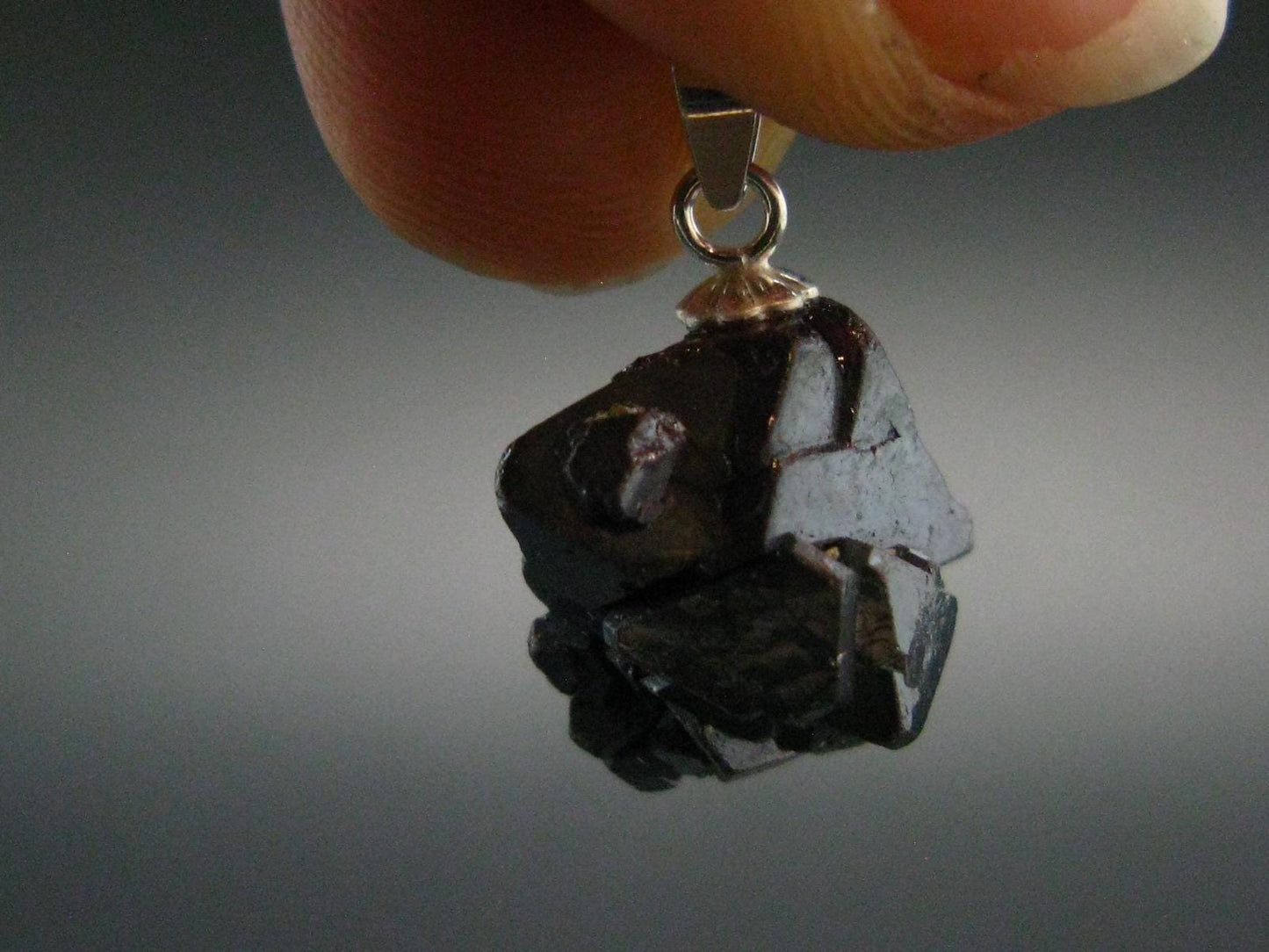 Metallic Silver Black Cuprite Sharp Octahedral Crystal Silver Pendant From Russia - 4.11 Grams