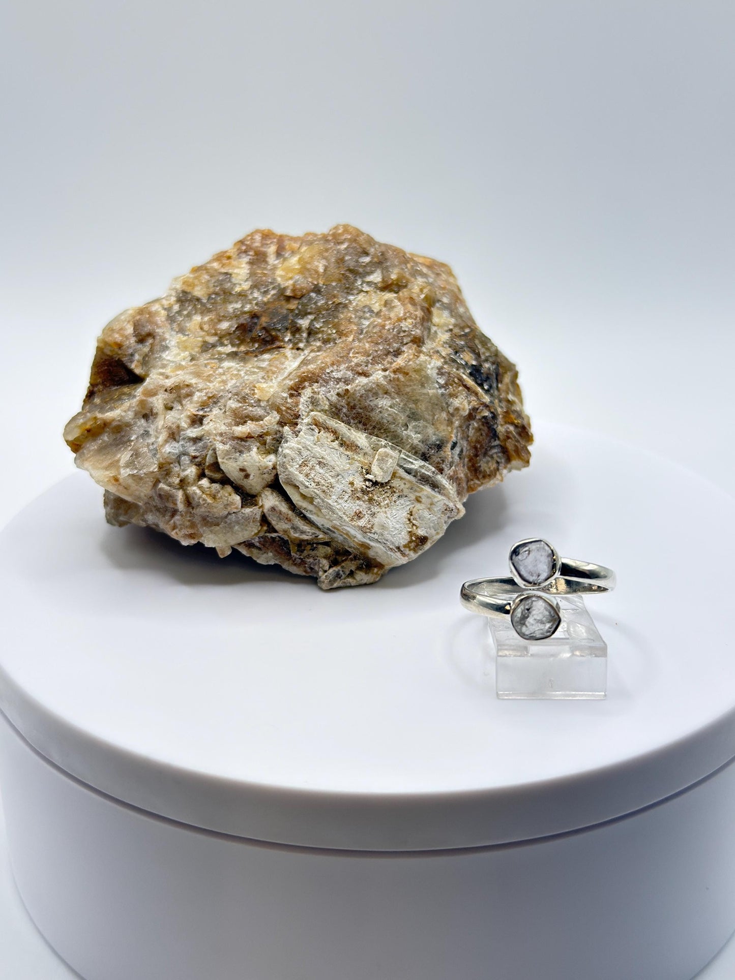 Raw Herderite Double Stone Sterling Silver Wrap Ring - SIZE 9