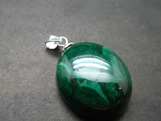 Queen of Green!! Genuine Vivid Vibrant Green Malachite Sterling Silver Pendant - 1.1" - 7.94 Grams
