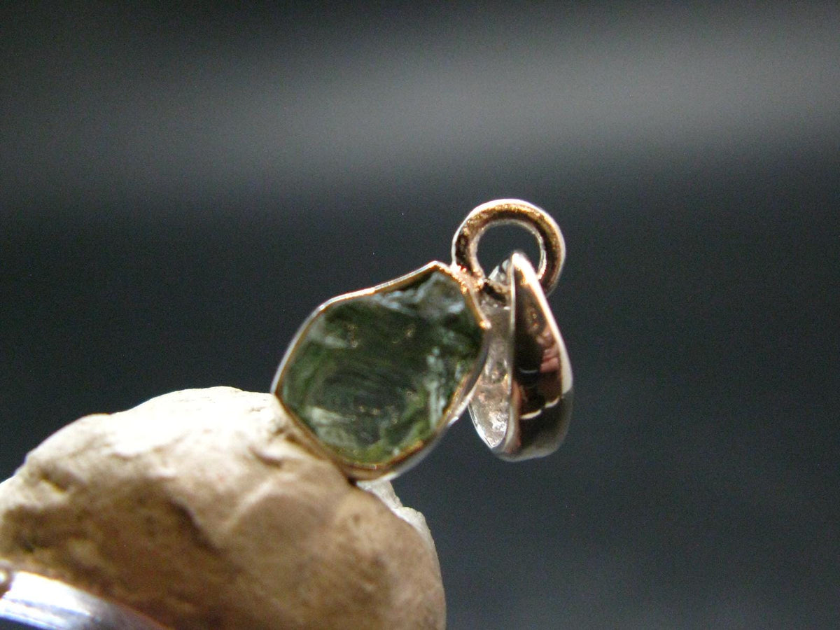 Moldavite Tektite Silver Pendant from Czech Republic - 0.7" - 0.92 Grams