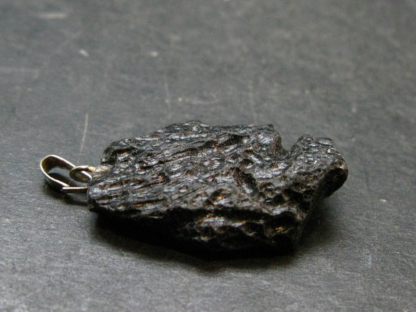 Tibetan Black Tektite Silver Pendant From Tibet - 1.3" - 3.66 Grams