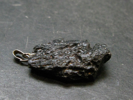 Tibetan Black Tektite Silver Pendant From Tibet - 1.3" - 3.66 Grams