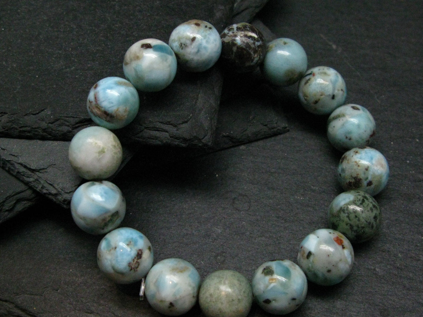 Larimar Genuine Bracelet ~ 7 Inches ~ 12mm Round Beads