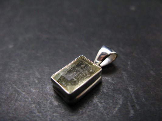 Gem Libyan Desert Glass Tektite Faceted Pendant Sterling Silver from Libya - 0.9" - 2.94 Grams