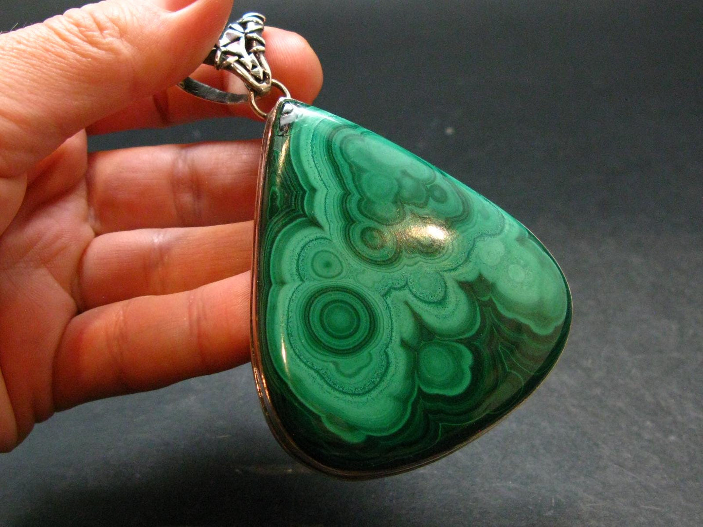 Queen of Green!! Genuine Vivid Vibrant Green Malachite Sterling Silver Pendant - 3.2" - 71.22 Grams