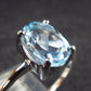 Natural Oval Shaped Facetted Blue Topaz Crystal Sterling Silver Ring - 1.62 Grams - Size 8.25