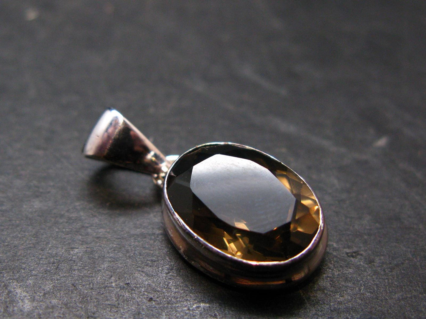 Smoky Quartz Crystal Facetted Silver Pendant From China - 0.9" - 3.29 Grams