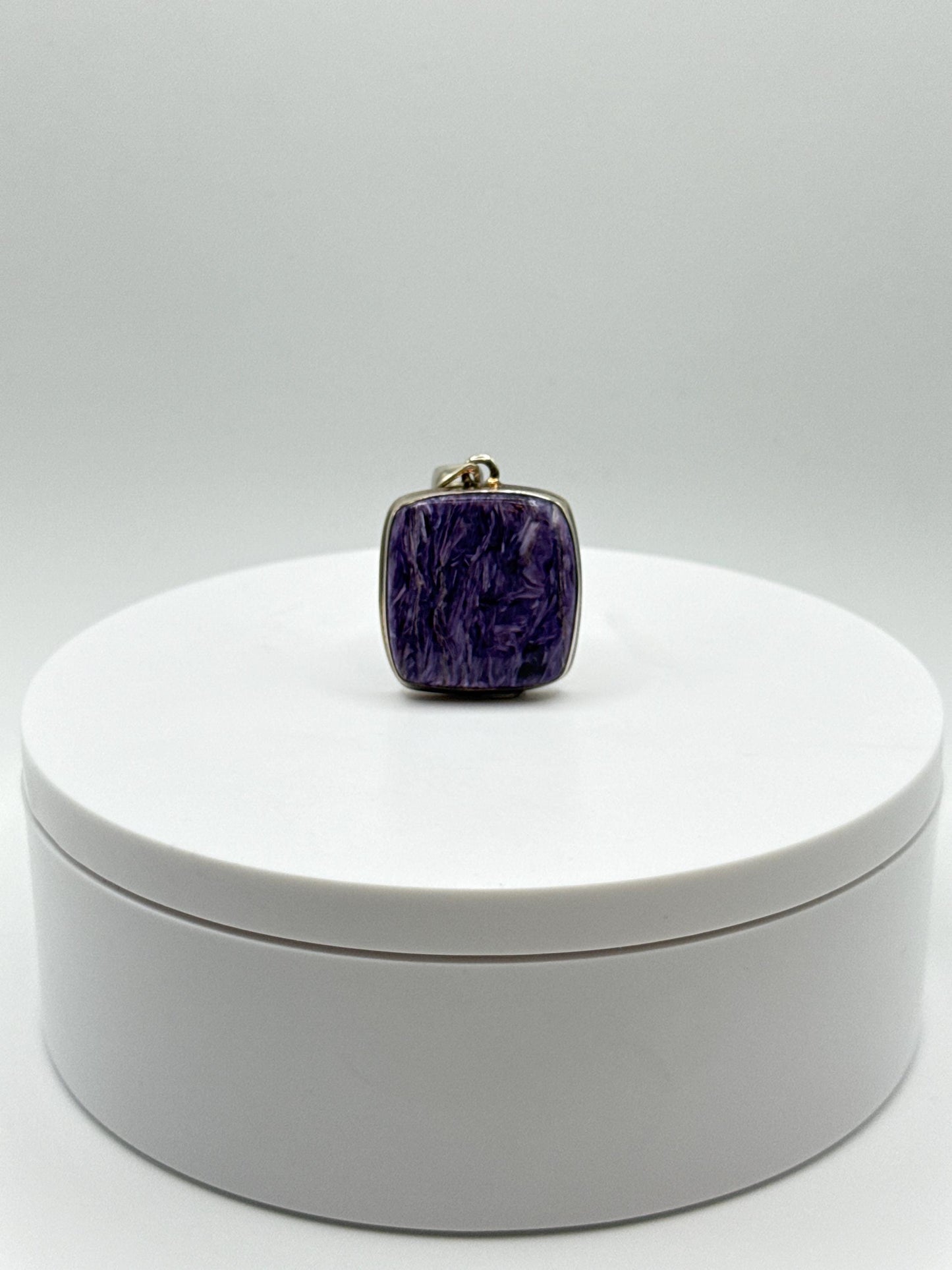 Charoite Sterling Silver Pendant – Square Design - 11.23 Grams