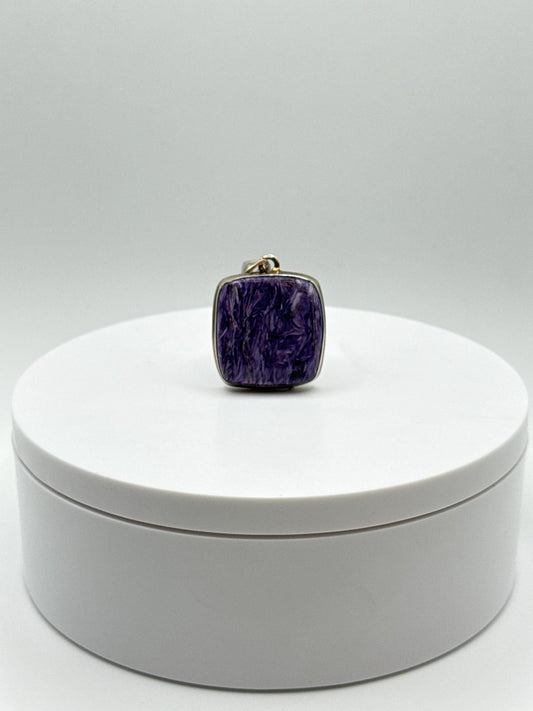 Charoite Sterling Silver Pendant – Square Design - 11.23 Grams