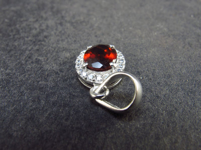 Genuine Red Garnet Almandine Gem with CZ Sterling Silver Pendant From India - 0.8" - 1.10 Grams