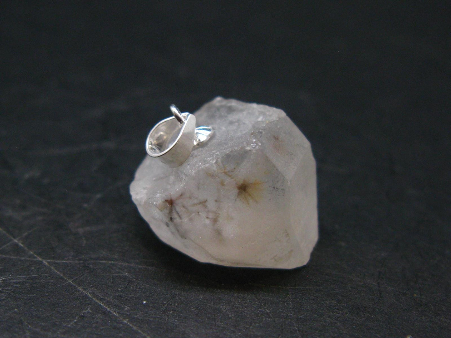 Spider quartz!! Rare Hollandite in Quartz Crystal Silver Pendant from Madagascar - 0.8" - 4.78 Grams