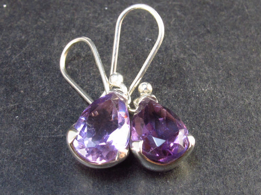 Orchid St. Valentine Gem!! Drop Shaped Facetted Natural Amethyst 925 Sterling Silver Drop Earrings - 1.1" - 3.7 Grams