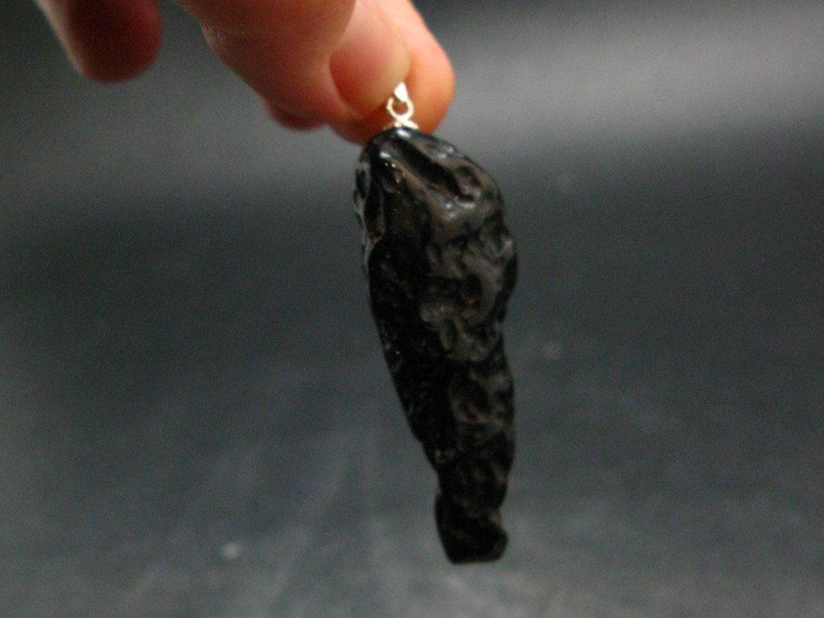 Tibetan Black Tektite Silver Pendant From Tibet - 2.2" - 11.67 Grams
