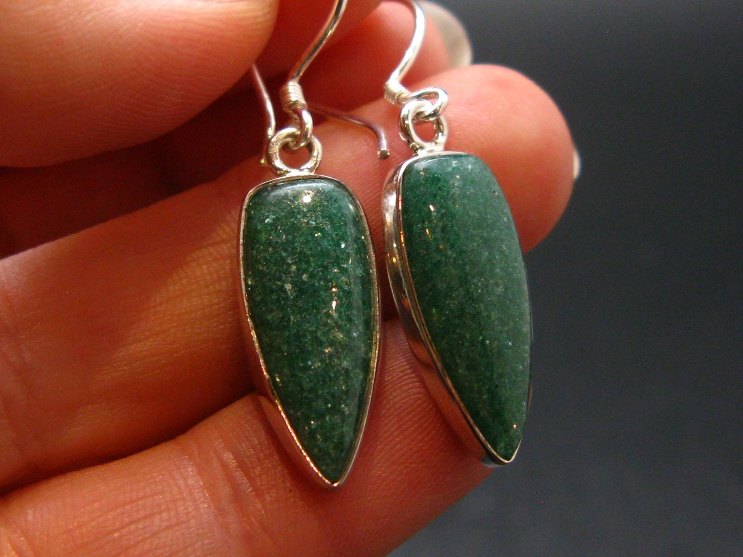 Green Aventurine Silver Earrings from India - 3.62 Grams