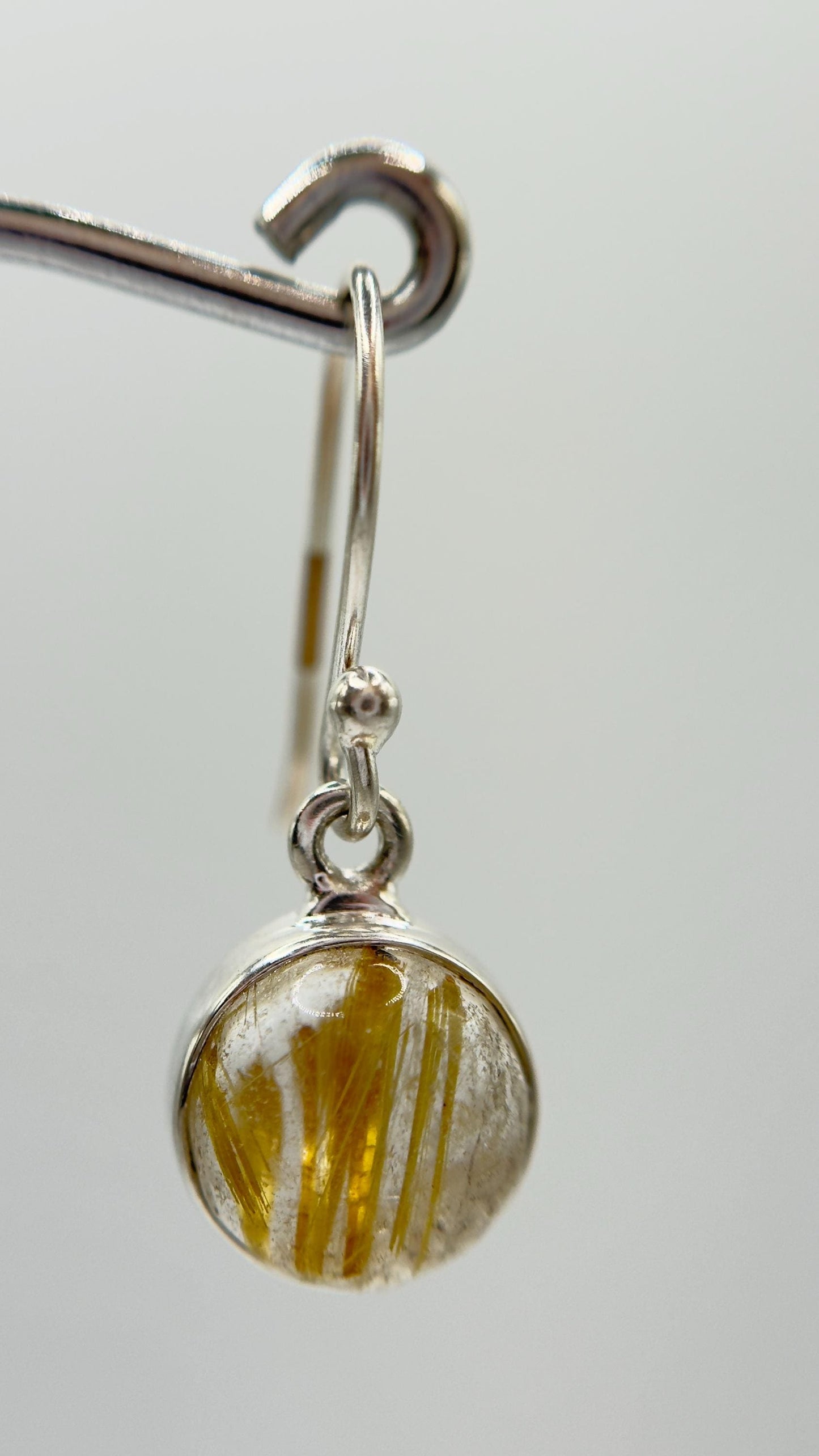 Golden Rutile Quartz Earrings – Round Rutile Crystal Sterling Silver Drops