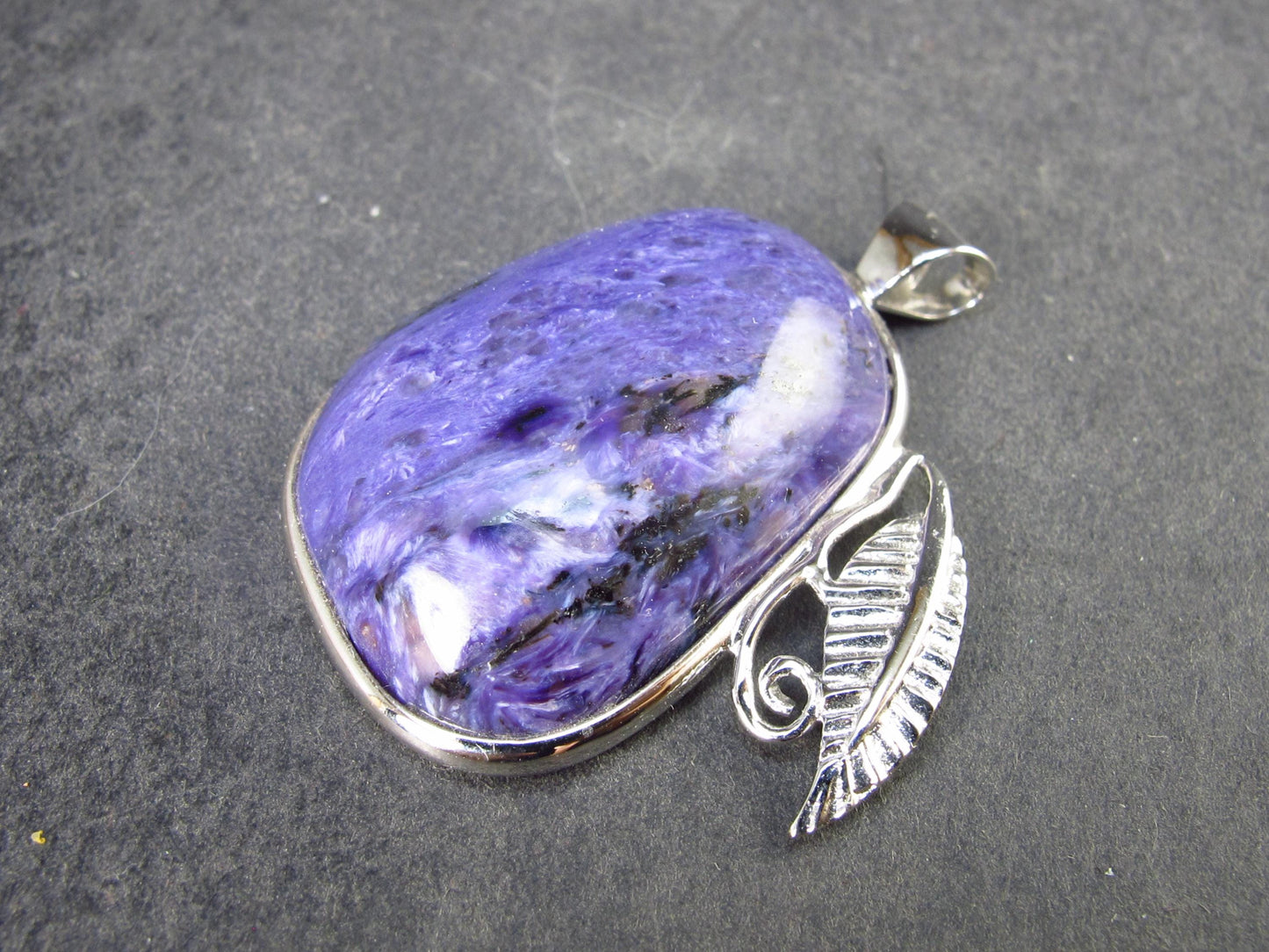 Rare High-Quality Charoite Pendant in SS From Russia - 1.4" - 11.5 Grams