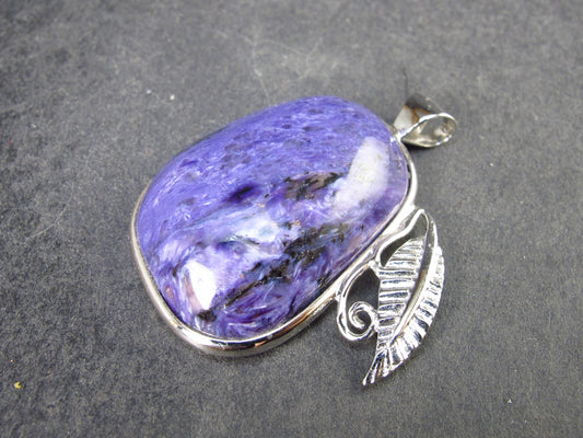 Rare High-Quality Charoite Pendant in SS From Russia - 1.4" - 11.5 Grams