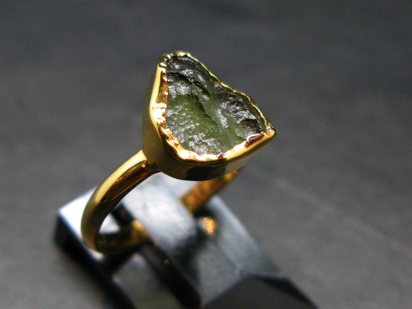 Moldavite Gold Plated Silver Ring - Size 5 - 1.17 Grams