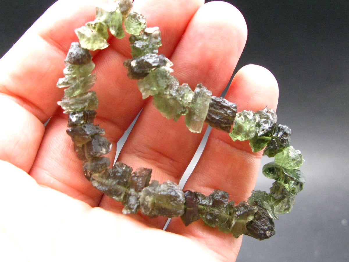 Raw Moldavite Beads Bracelet From Czech Republic - 7" - 16.4 Grams
