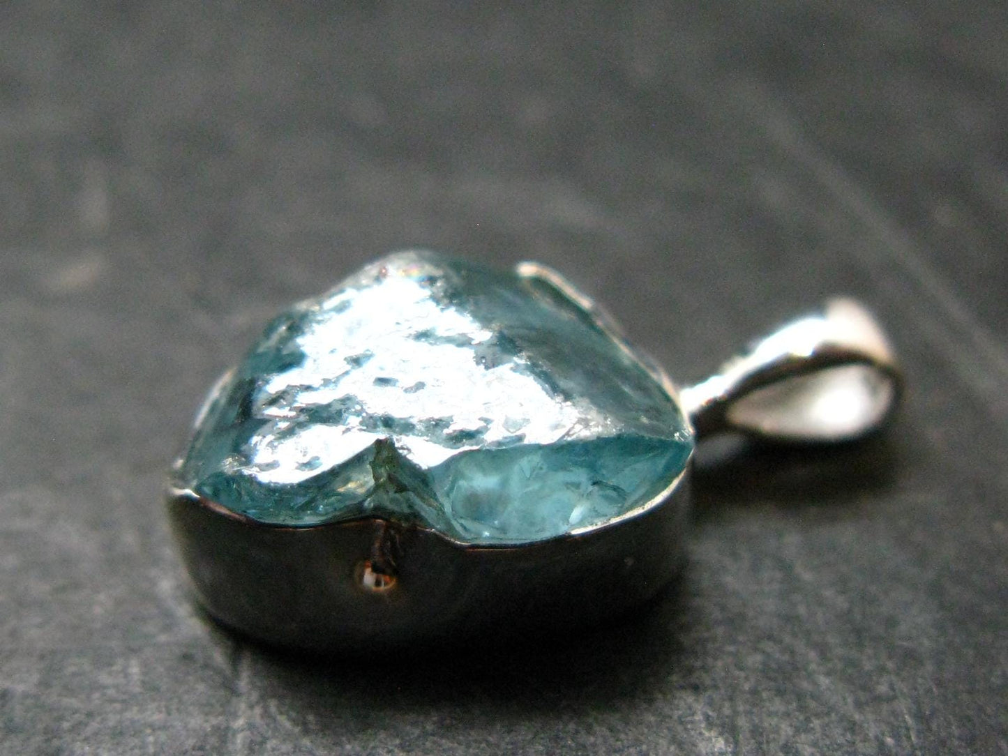 Blue Zircon Gem Crystal Silver Pendant From Cambodia - 0.7" - 1.81 Grams