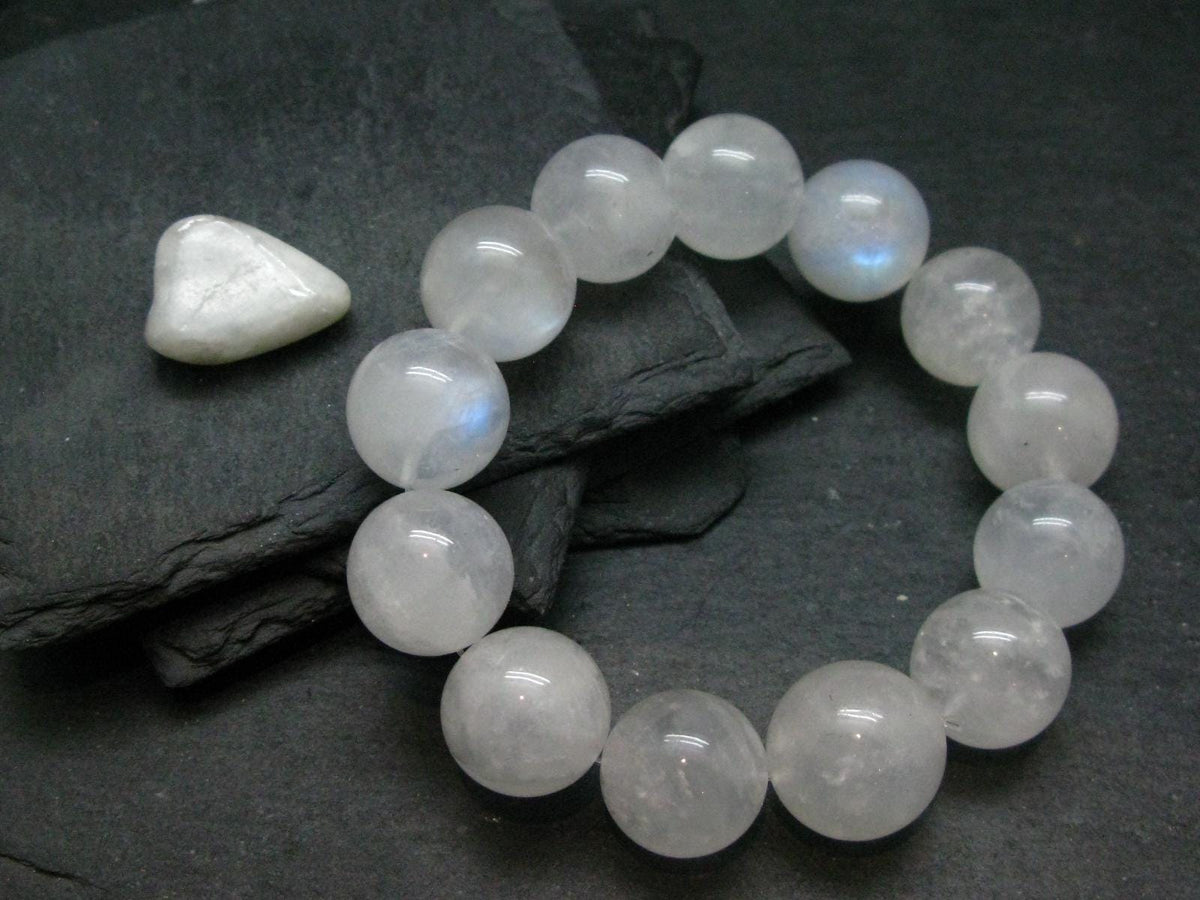 Moonstone Genuine Bracelet ~ 7.5 Inches ~ 20mm Round Beads