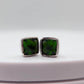 Green Helenite Stud Earrings – Square Cushion Cut Sterling Silver Studs