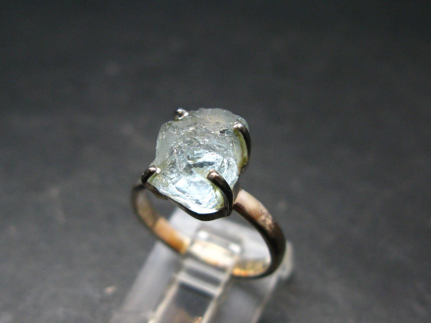 Raw Aquamarine Gem Sterling Silver Ring From Brazil - Size 6 - 3.08 Grams