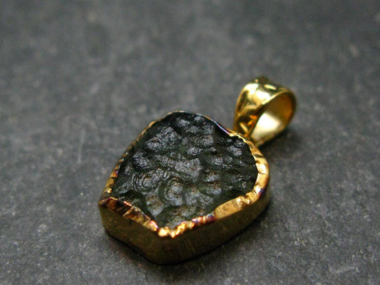 Moldavite Tektite Gold Plated Silver Pendant from Czech Republic - 0.8" - 1.31 Grams