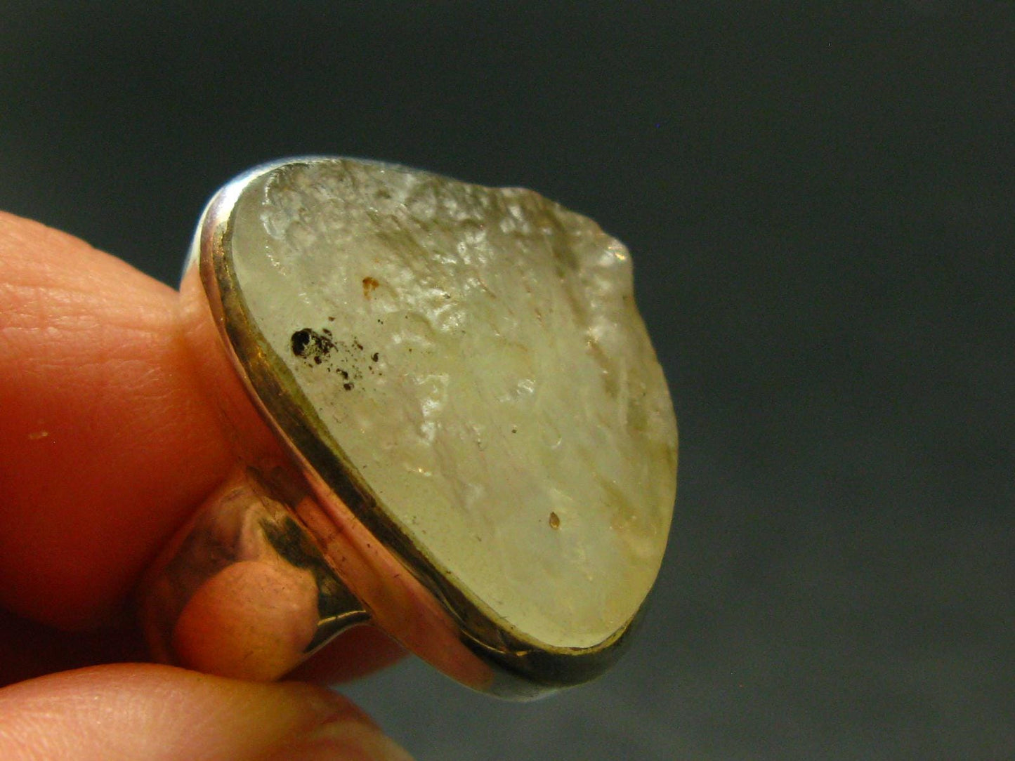 Natural Gem Raw Libyan Desert Glass Tektite Sterling Silver Ring from Libya - Size 9.75 - 9.0 Grams
