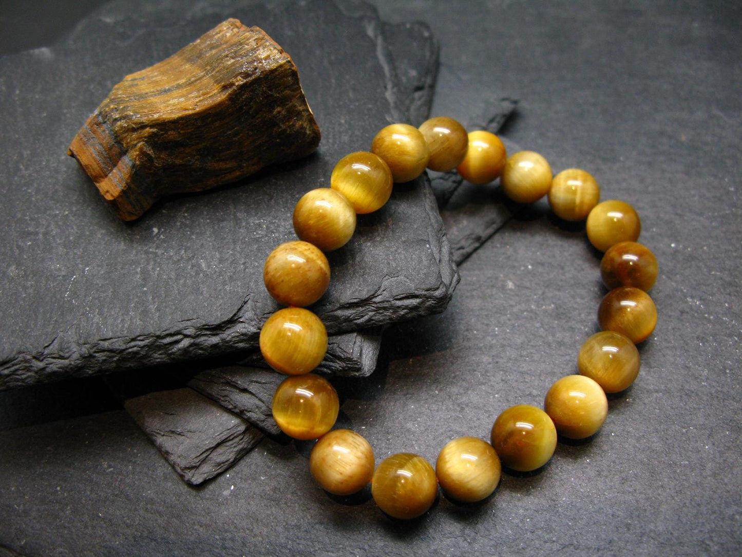 Golden Tiger Eye Genuine Bracelet ~ 7 Inches ~ 10mm Round Beads