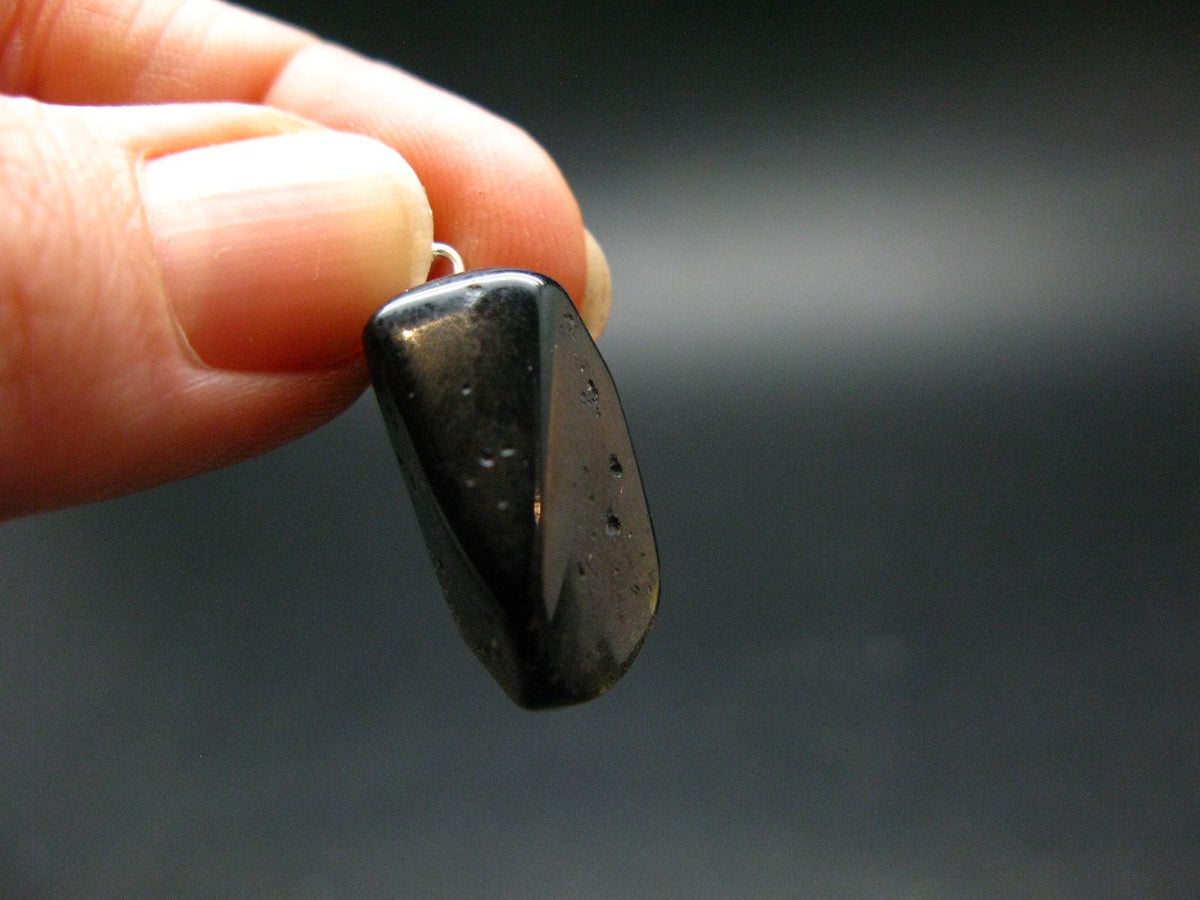 Tibetan Black Tektite Silver Pendant From Tibet - 1.0" - 3.16 Grams