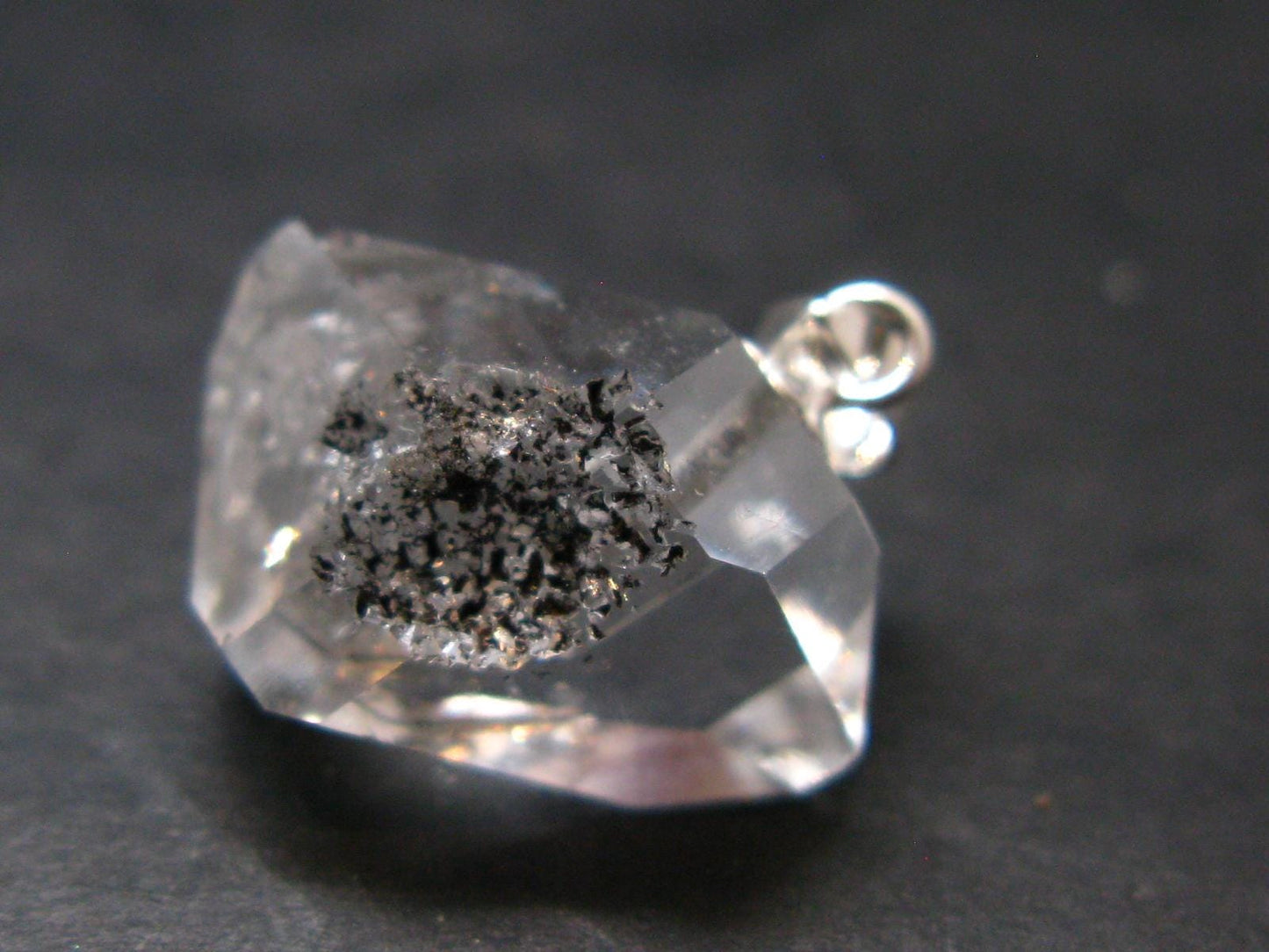 Fine Natural Herkimer Diamond Silver Pendant From New York 0.8" - 2.39 Grams