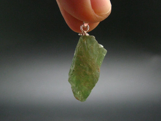 Green Tourmaline Crystal Silver Pendant - 1.2" - 4.39 Grams