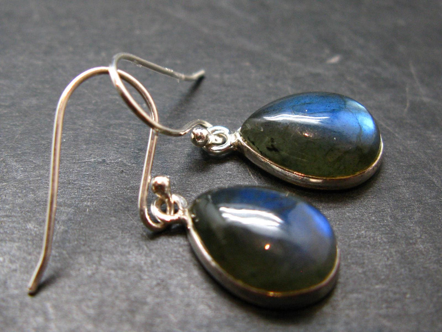 Blue Labradorite Silver Earrings From Madagascar - 3.74 Grams