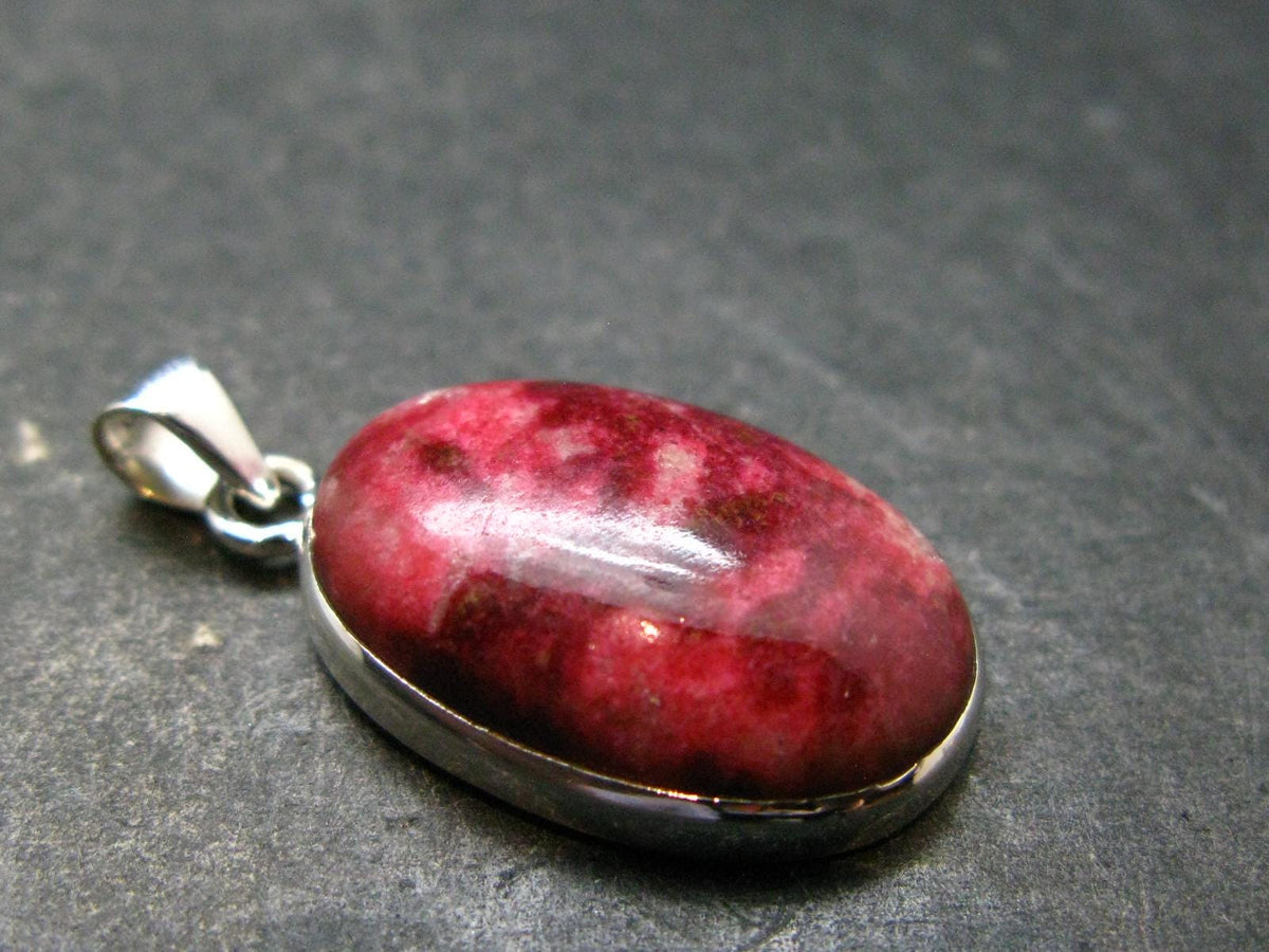 Thulite Silver Plated Pendant From Norway - 1.2" - 5.0 Grams