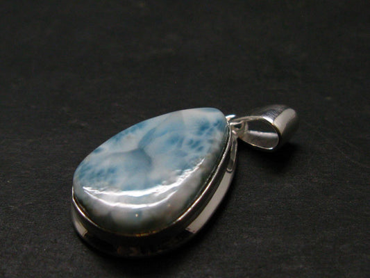 Rare Blue Larimar Pectolite Silver Plated Pendant From Dominican Republic - 1.3" - 5.41 Grams