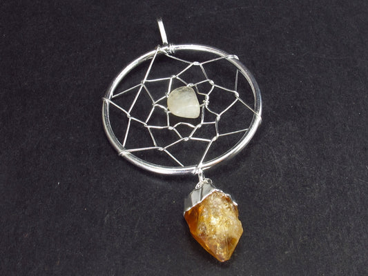 Merchant Stone!! Natural Yellow Citrine Crystal Spider Web Pendant from Brazil