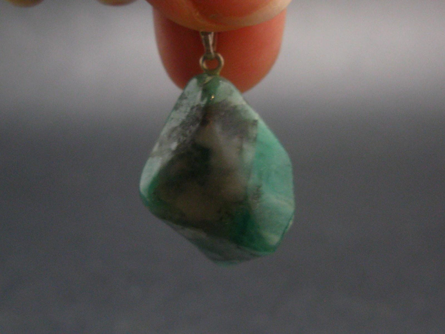 Natural Emerald Tumbled Stone Silver Pendant from Brazil - 1.2" - 5.91 Grams