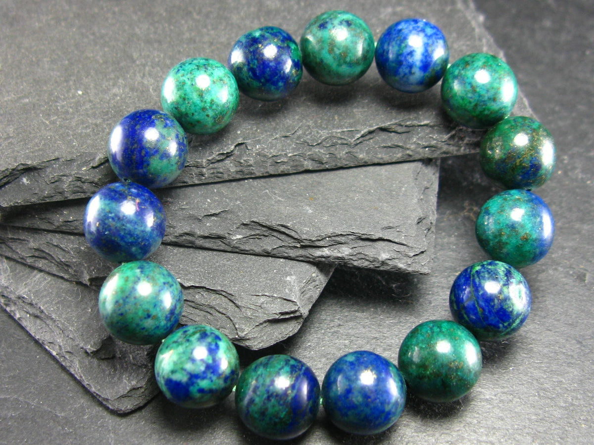 Quantum Quattro (Dioptase Chrysocola Malachite Shattuckite) Genuine Bracelet ~ 7 Inches ~ 12mm Round Beads