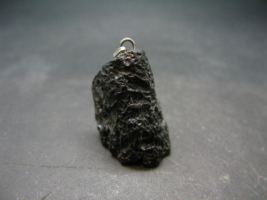 Tibetan Black Tektite Silver Pendant From Tibet - 1.3" - 6.05 Grams