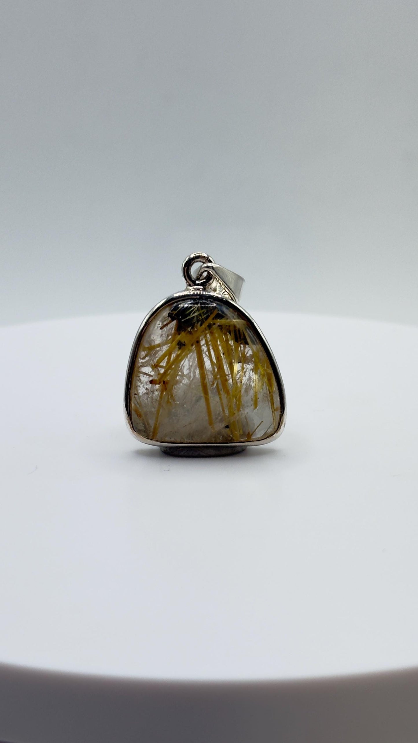 Natural Rutilated Quartz Pendant in Sterling Silver – Golden Needle Inclusion Gemstone