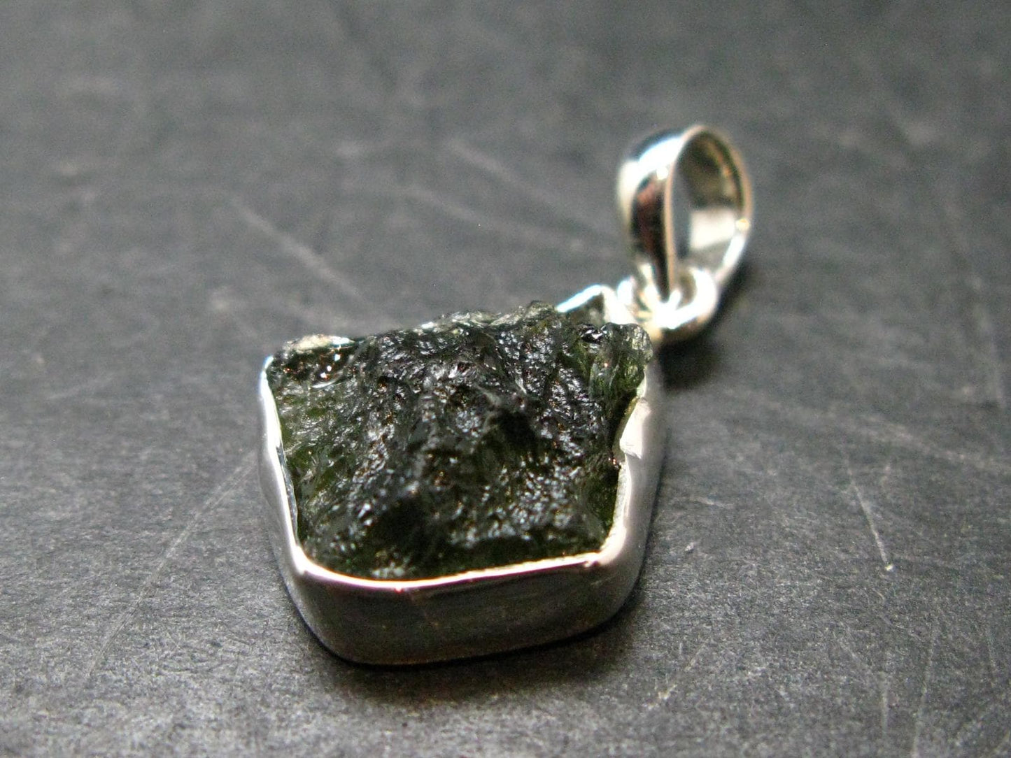 Moldavite Tektite Silver Pendant from Czech Republic - 1.0" - 2.0 Grams