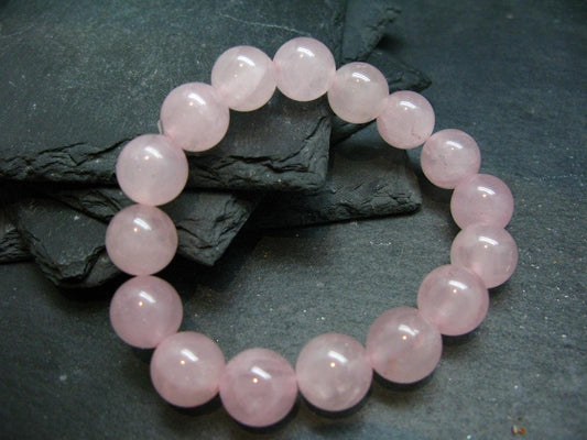 Rose Quartz Genuine Bracelet ~ 7 Inches ~ 12mm Round Beads