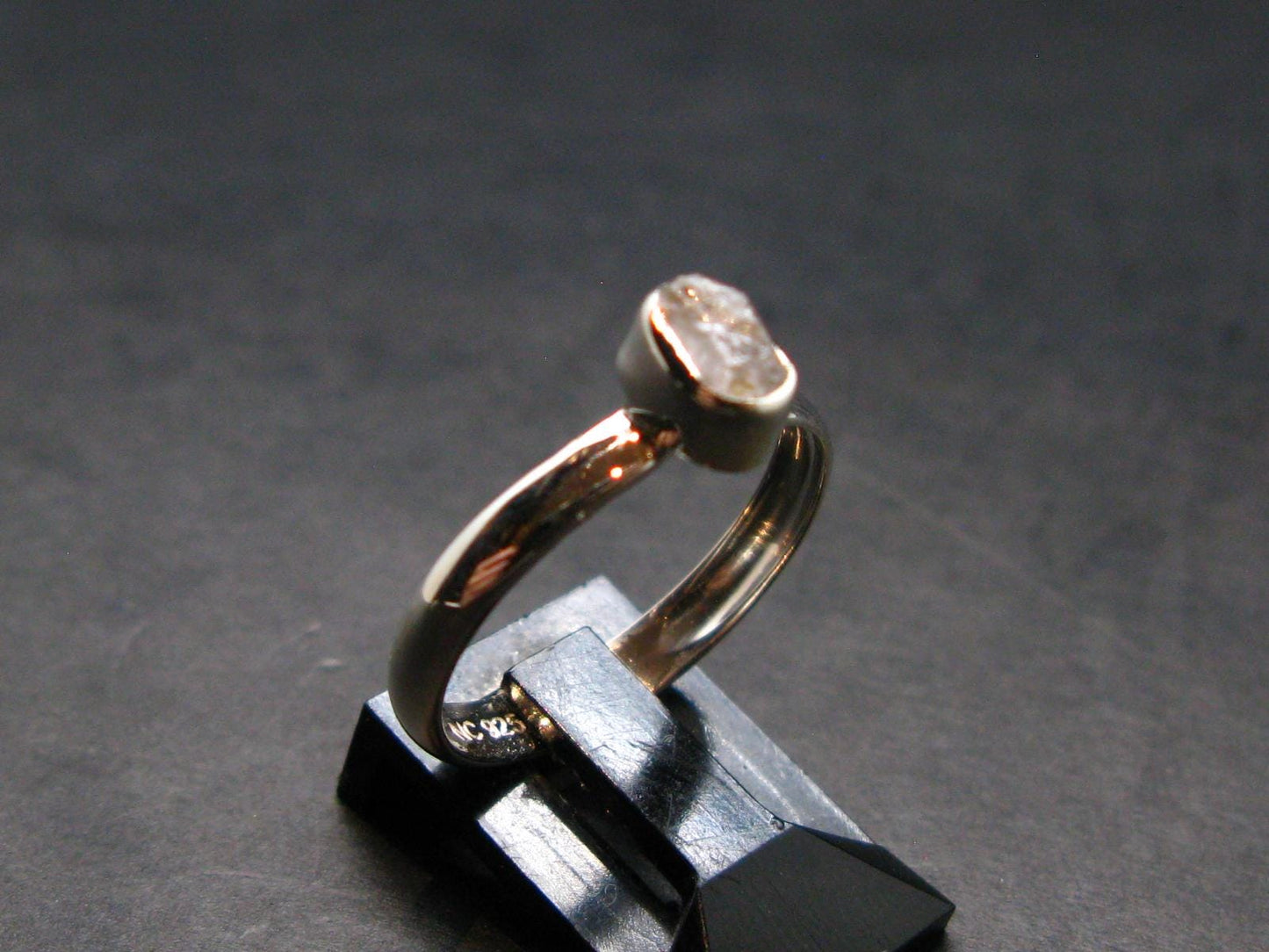 Gray Herderite Silver Ring from Africa - Size 8 - 1.64 Grams