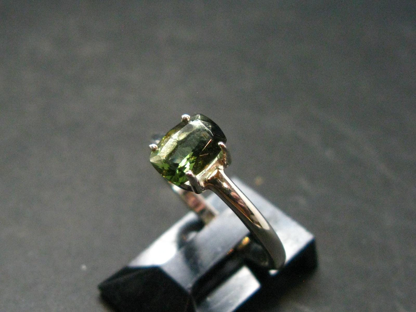 Moldavite Tektite Silver Ring from Czech Republic - Size 7 - 1.71 Grams