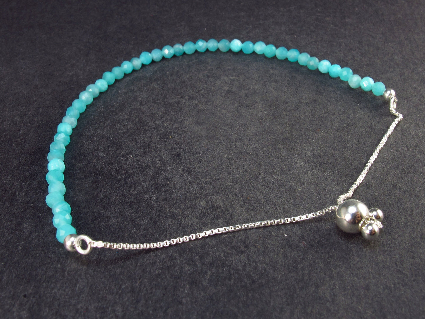 One-of-A-Kind!! Genuine Amazonite Faceted Crystals Silver Bracelet from Russia - Size Adjustable - 2.78 Grams