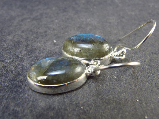 Blue Labradorite Silver Earrings From Madagascar - 4.55 Grams