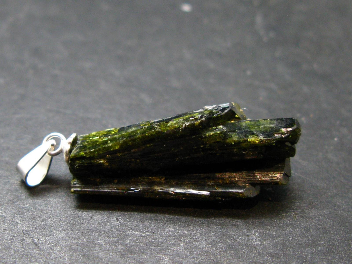 Nice Rare Terminated Epidote Crystal Silver Pendant From Peru - 1.3" - 3.43 Grams
