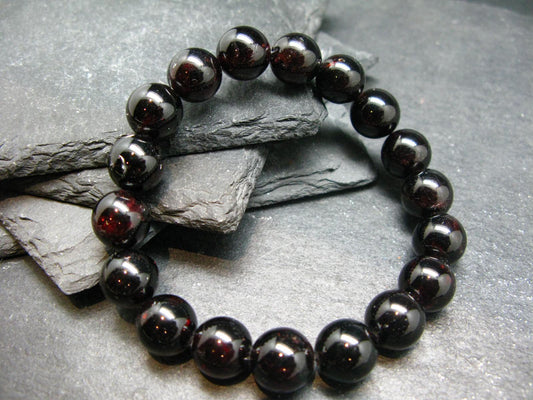Gem Garnet Almandine Genuine Bracelet ~ 7 Inches ~ 11mm Round Beads