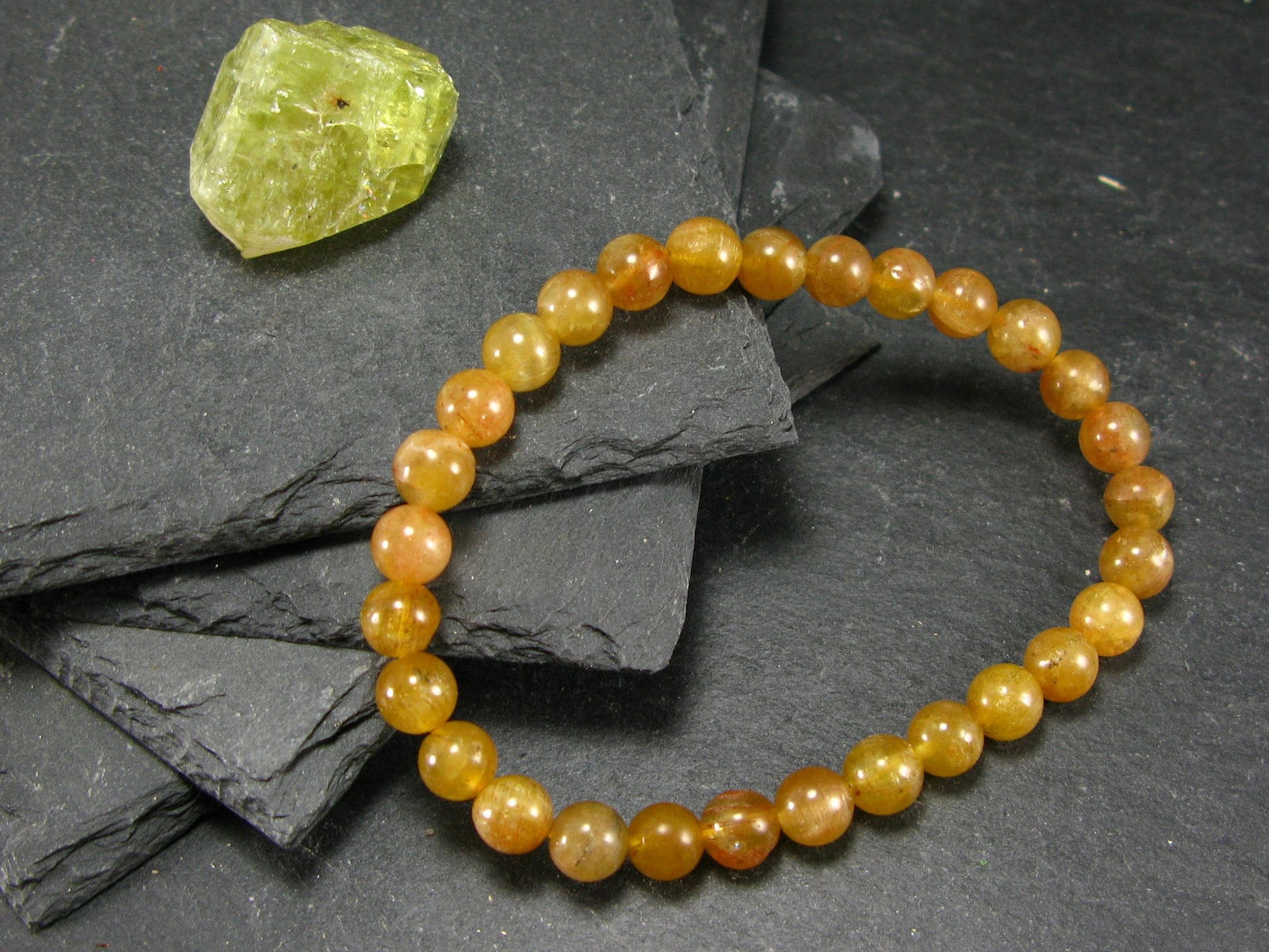 Rare Golden Apatite Genuine Bracelet From Mexico ~ 7 Inches ~ 6mm Round Beads